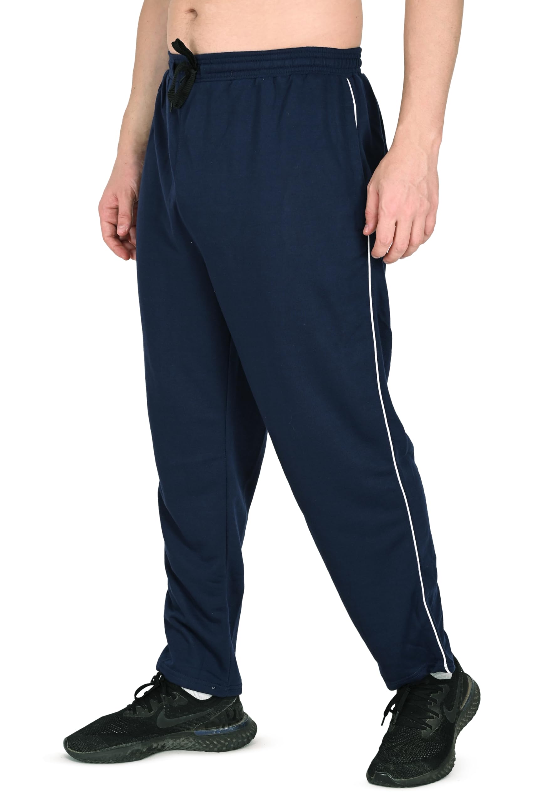 Men's Teri Cotton Blend Track Pants, Mid Rise Joggers with Pockets, Regular Fit Side Piping Lower Gym Sports Workout Plus Size (S to 6XL)