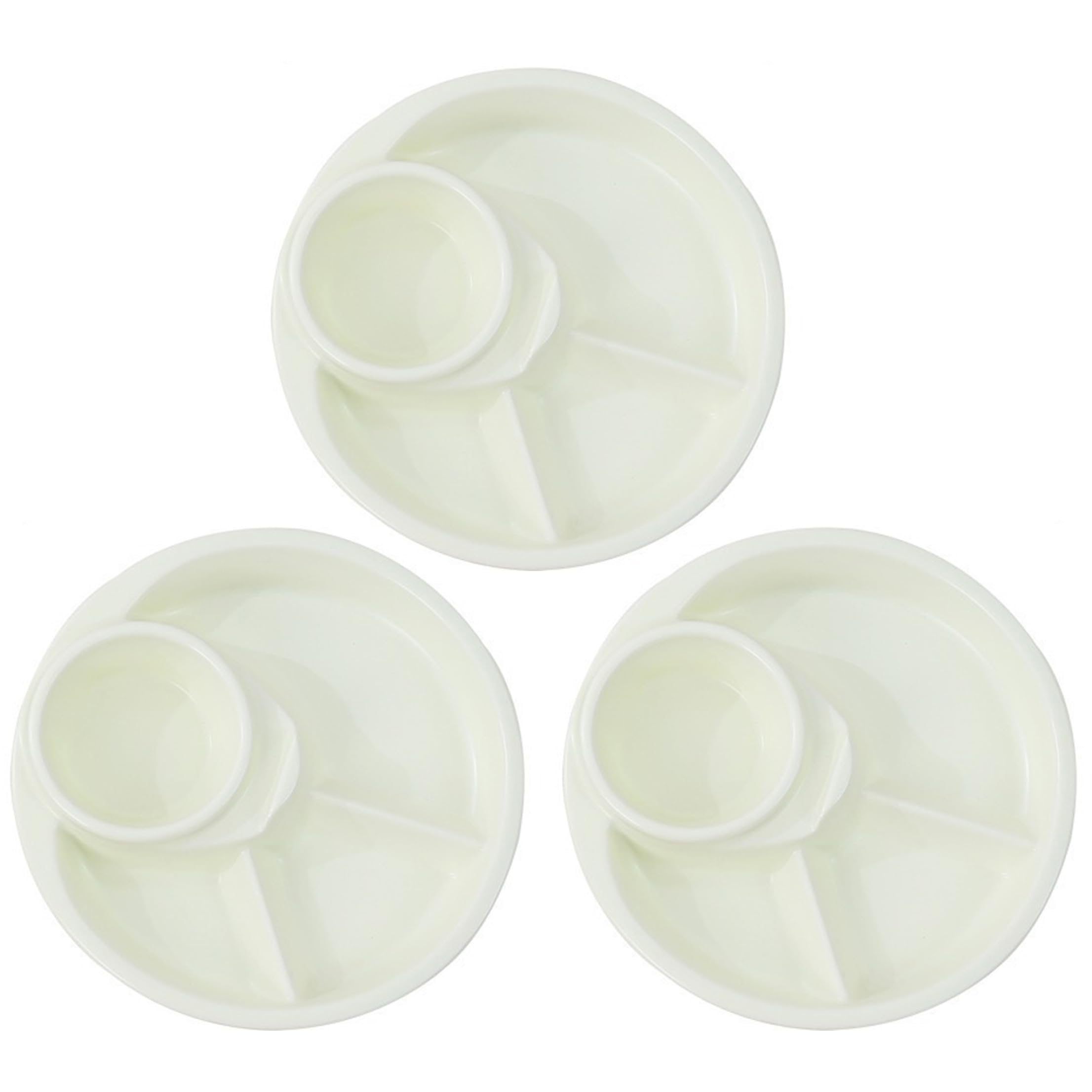 Ginwrek Kids Plates with Sections Portion Control Plates For Adults, 3 Pack Portion Control For Adults, Plastic Divided Compartment, Dishwasher Safe, White