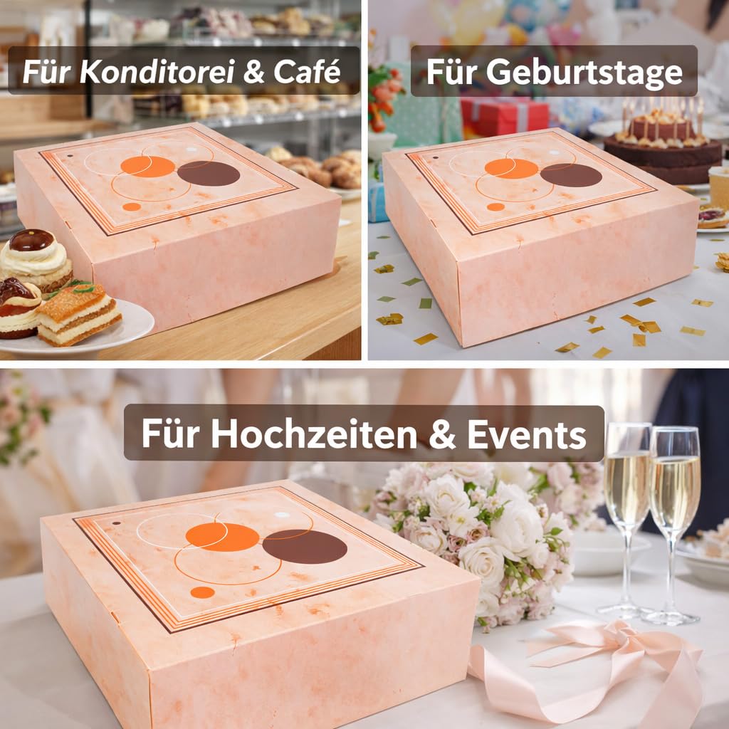 50 Tortenkarton Orange 32x32x11 cm – Tortenbox/Kuchenbox aus Karton – Tortenverpackung für sicheren Transport – Kuchentransportkarton & Kuchenschachtel für Kuchen & Torten