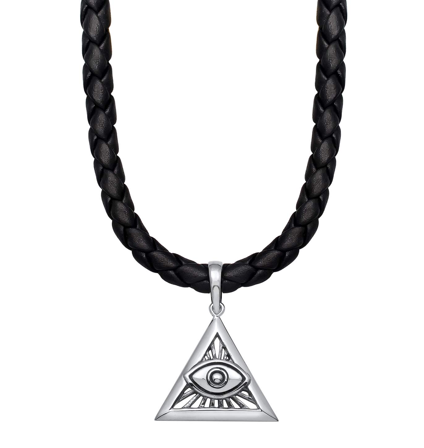 KuzzoiCollar de piel para hombre con colgante de ojo de gos, 22 mm, de plata de ley 925 oxidada, cadena de cuero auténtico trenzada para hombre, longitud de 50 cm, 0101670719_50