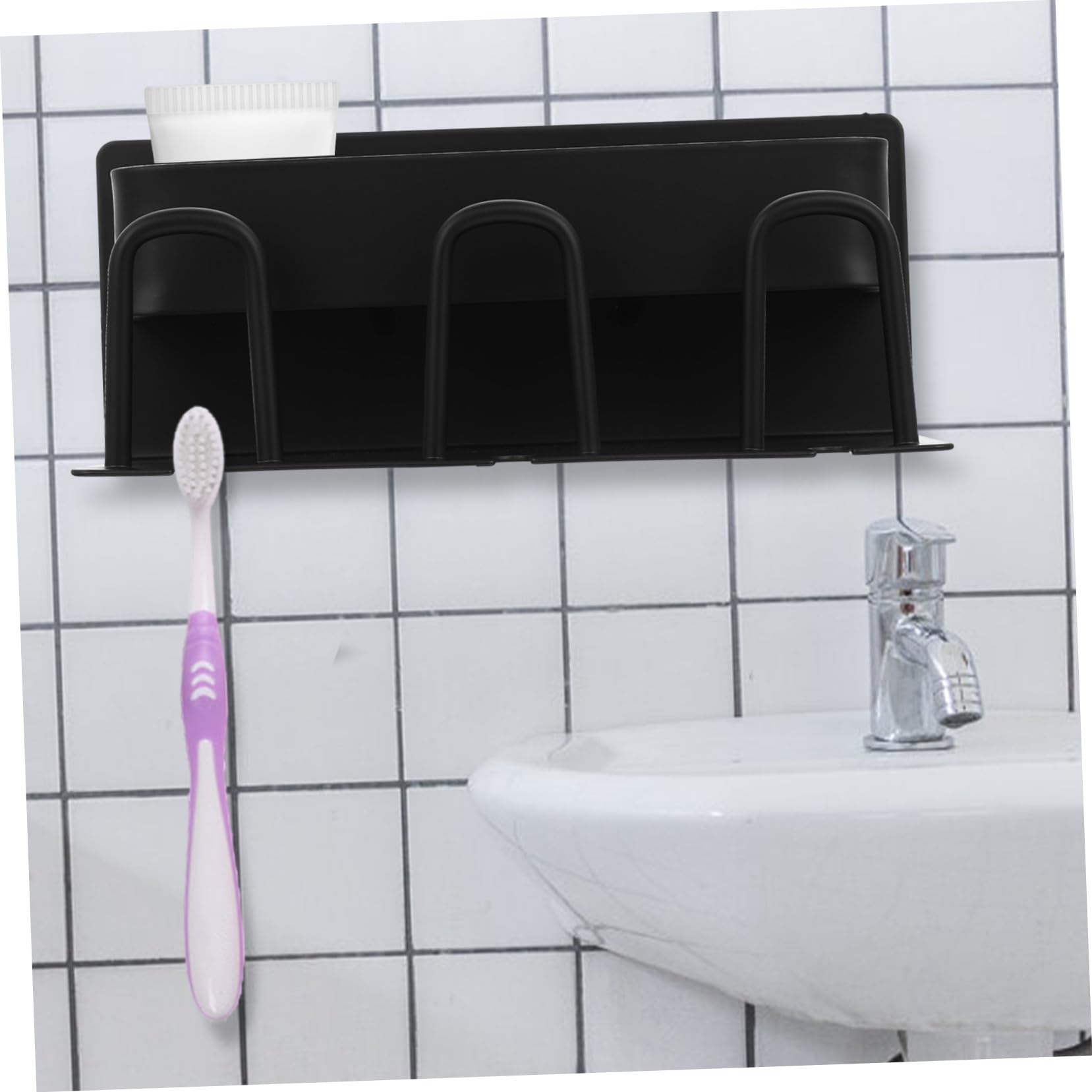 Portaspazzolino da Parete in Metallo Spazzolino e Dentifricio con Sgocciolatoio Organizer Bagno per Spazzolini Elettrici e Bicchieri Nero