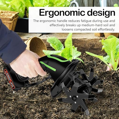 Motozappa senza fili da 21 V con 2 batterie, coltivatore elettrico leggero per la preparazione del terreno del giardino e il diserbo del prato, rotavatore portatile ergonomico per la manutenzione