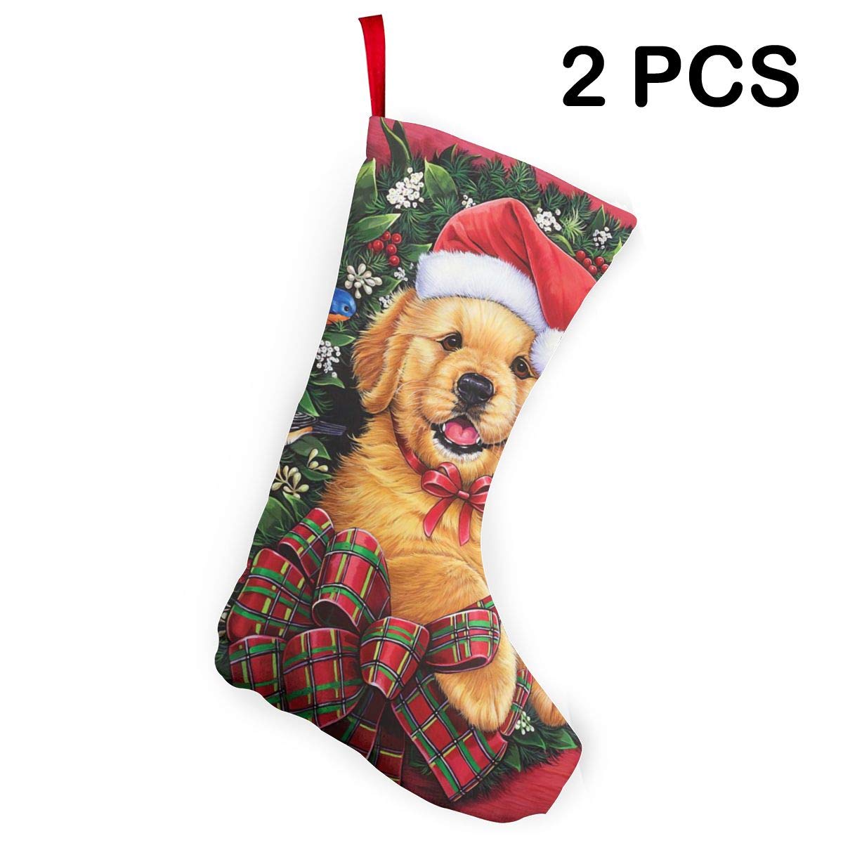 Guangwu Lovely Golden Baby Christmas Wreath Scotland Christmas Stockings Xmas Socks Ornament Themed 10 12 Inch 2pc Set Big Pair Design Country Decorations Modern