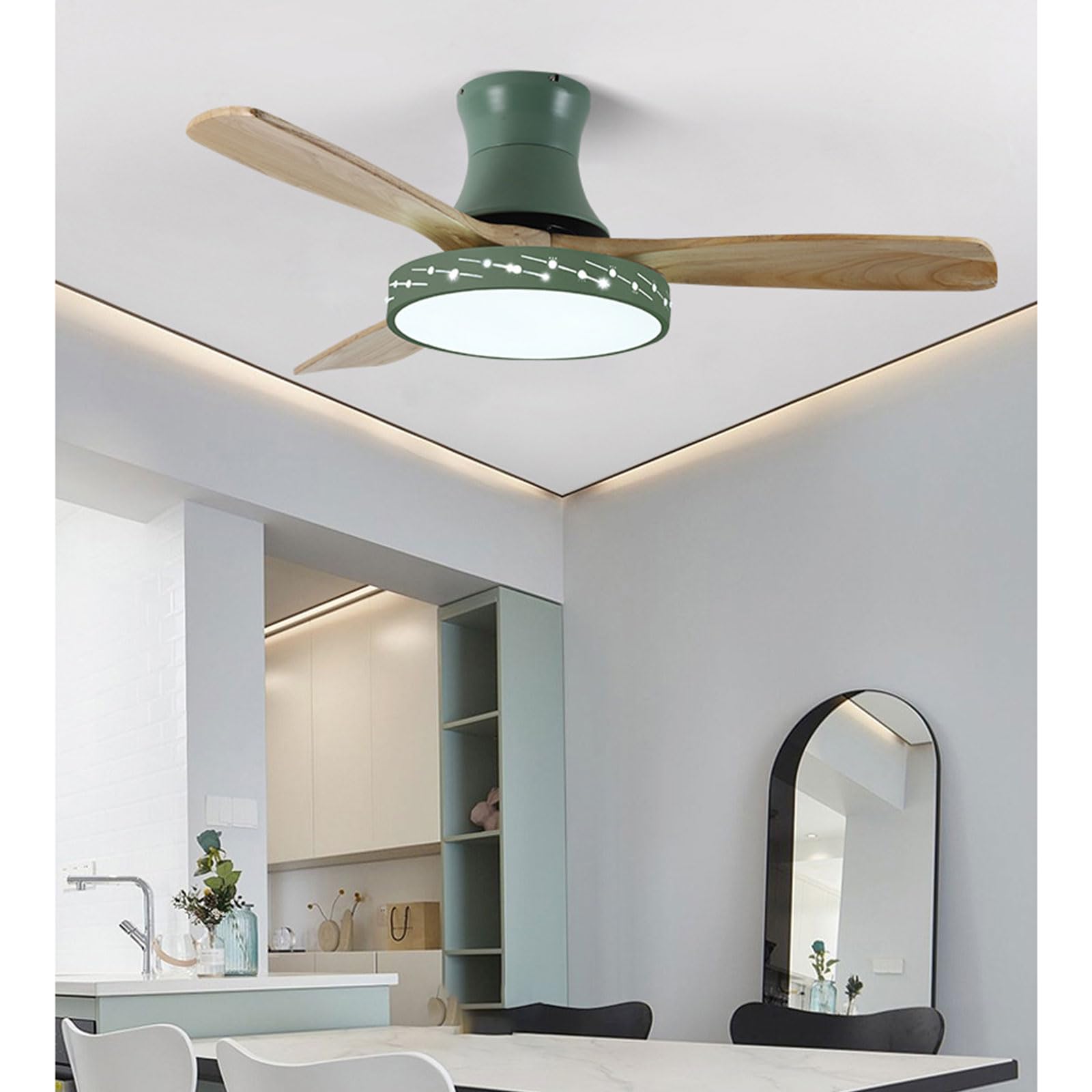 Ventilador de Techo con luz Regulable a Distancia, silencioso, con Motor de CC, Estilo nórdico, con 3 aspas de Madera, Ideal para Dormitorio, Sala de Estar, Estudio o Cualquier otr