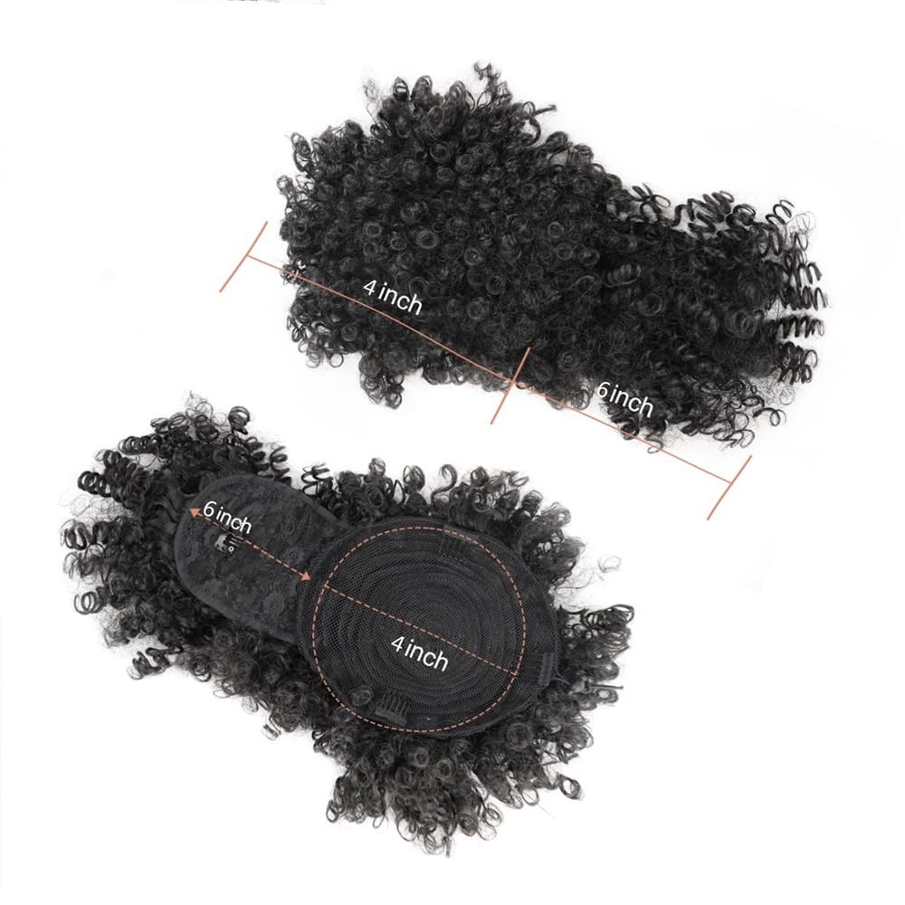 sztuczne włosy kok Syntetyczny krótki, kręcony kucyk ze ściągaczem i grzywką, doczepiany Afro High Puff Hair Bun Hairpiece Akcesoria do włosów(1BTgrey)