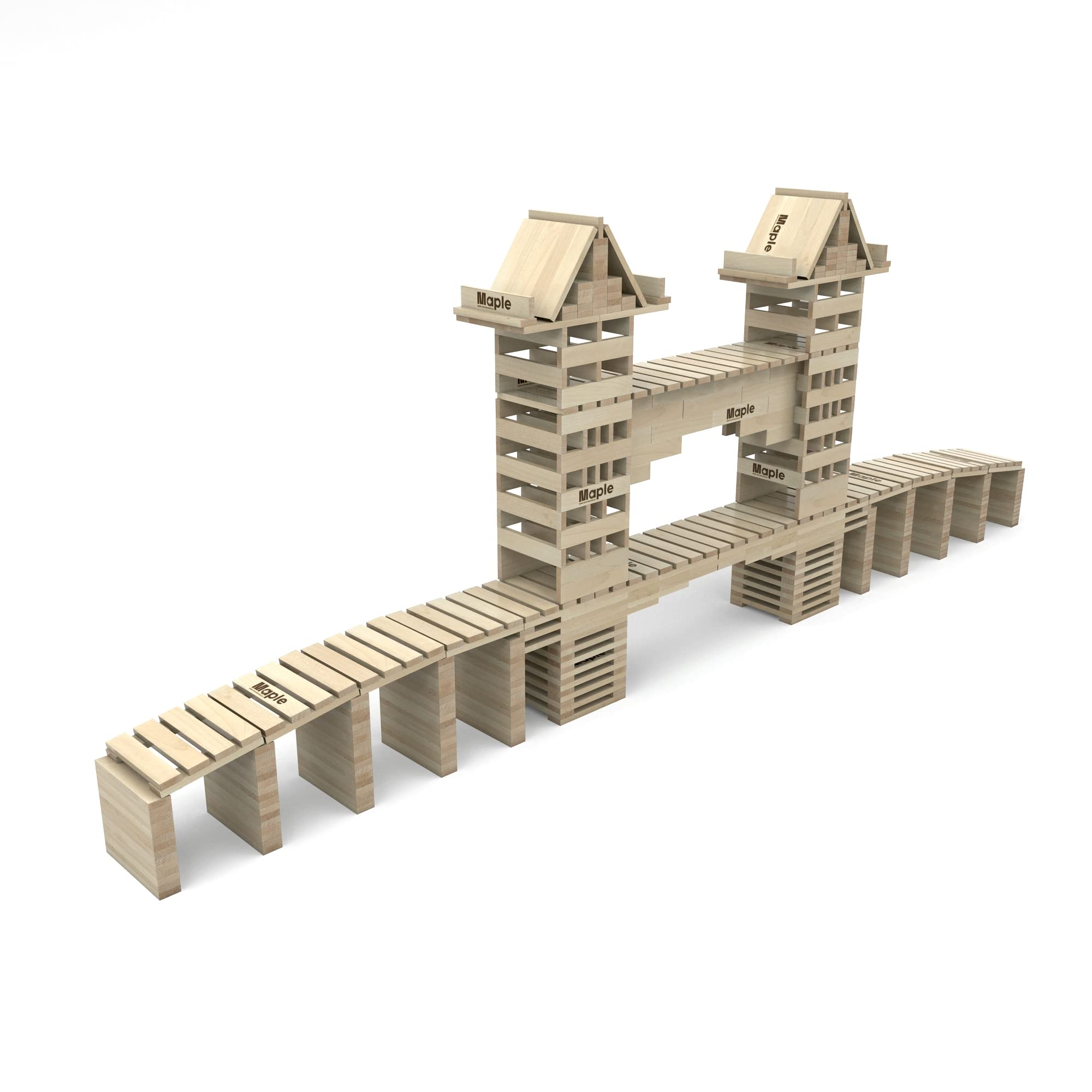 Maple 400 Holzbausteine mit Seesack Natur Bausteine Bauklötze Holzplättchen rechteckig im Stoffbeutel
