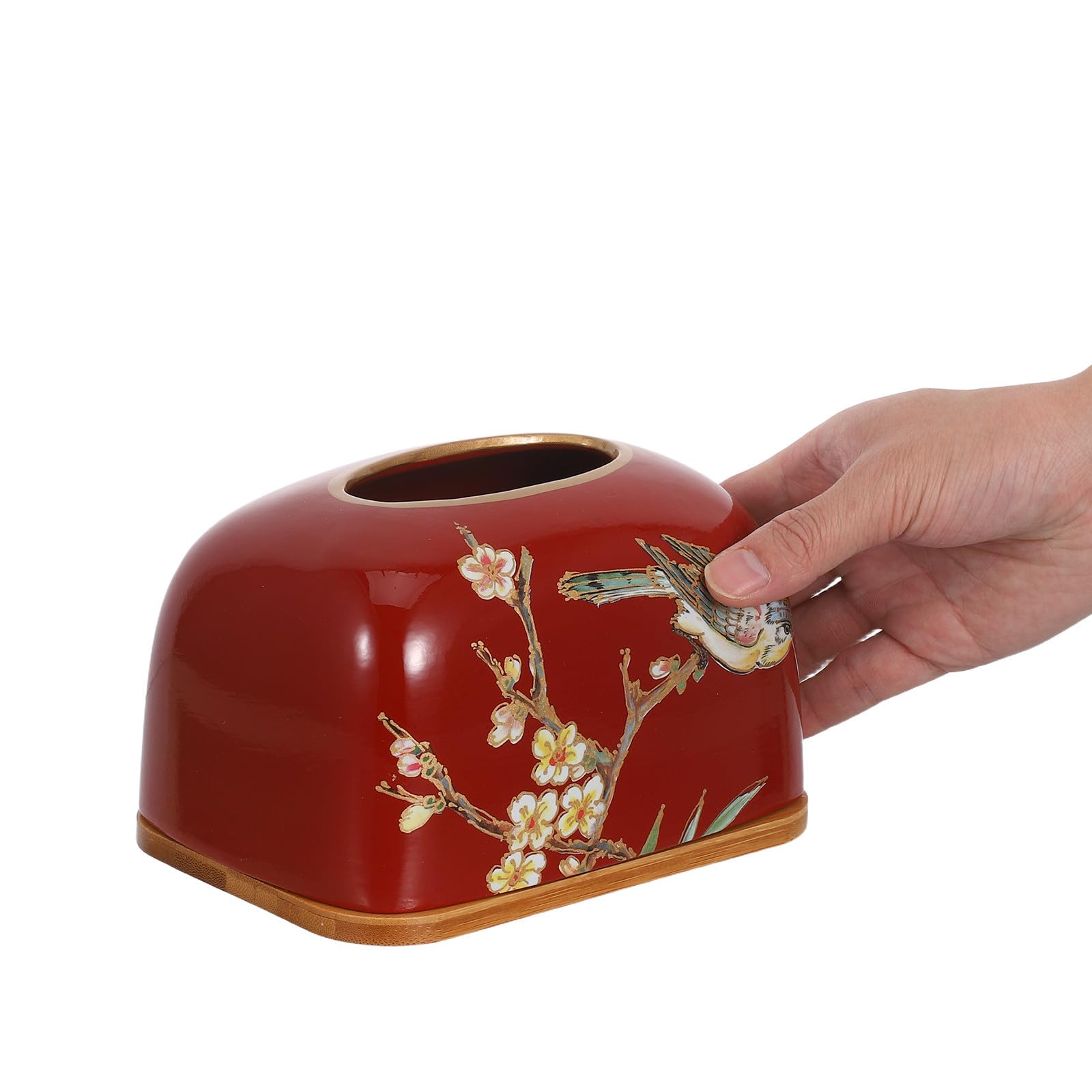 Porta Fazzoletti in Ceramica Rettangolare, con Coperchio Scatola di Fazzoletti Decorativa Rossa, Motivo Gazza, per Tavolo da Pranzo e Matrimoni