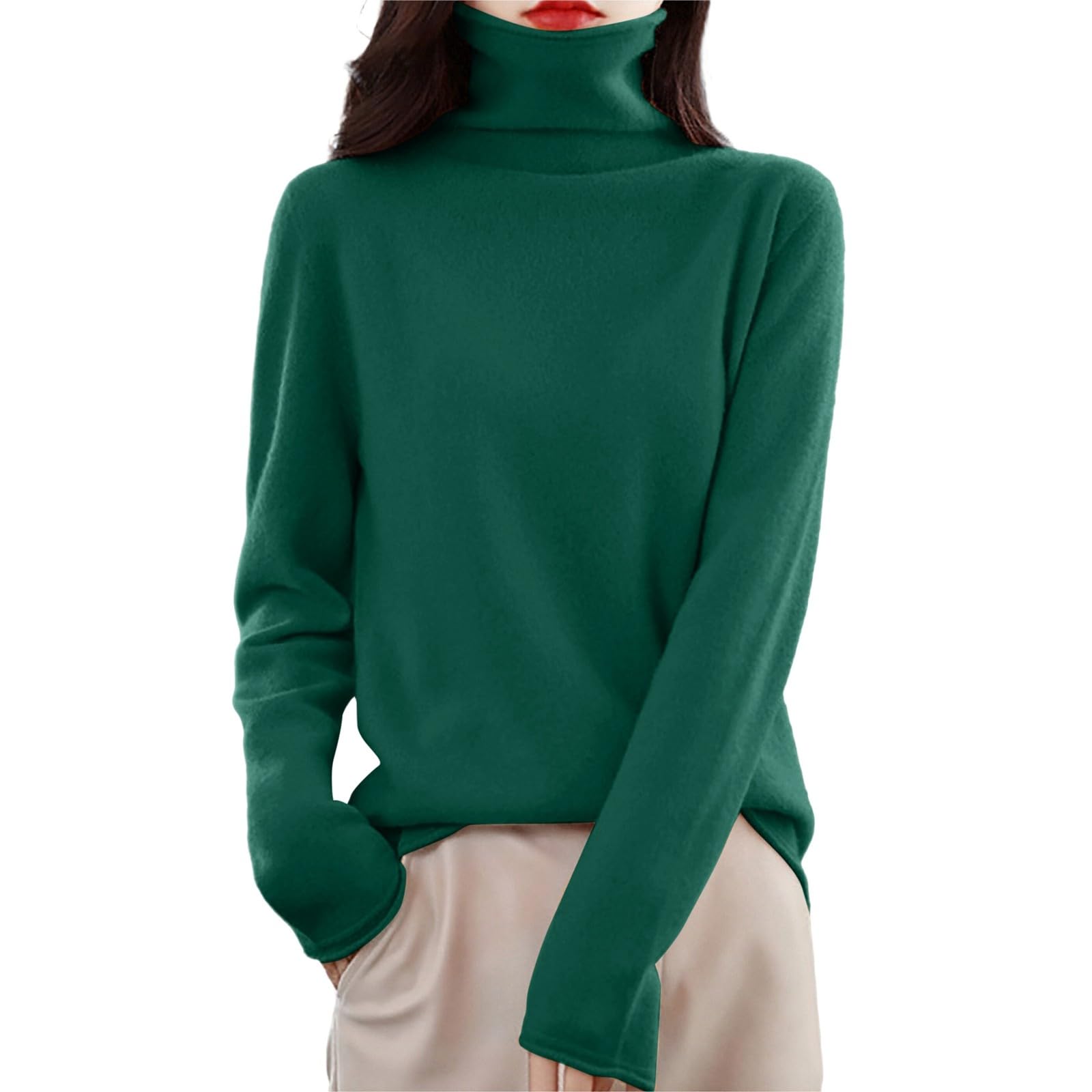 Womens Cashmere Turtleneck Sweater Wool Knitted Long Sleeve Casual Loose Fit Fall Winter Warm Thermal Elegant Pullover Tops