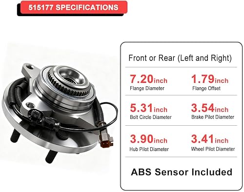 Miniatura 7 de MotorbyMotor 515177 Conjunto de cojinete de rueda delantera y cubo 4WD con 6 lengüetas para Ford F-150 2018-2020 (excluye Raptor) Conjunto de