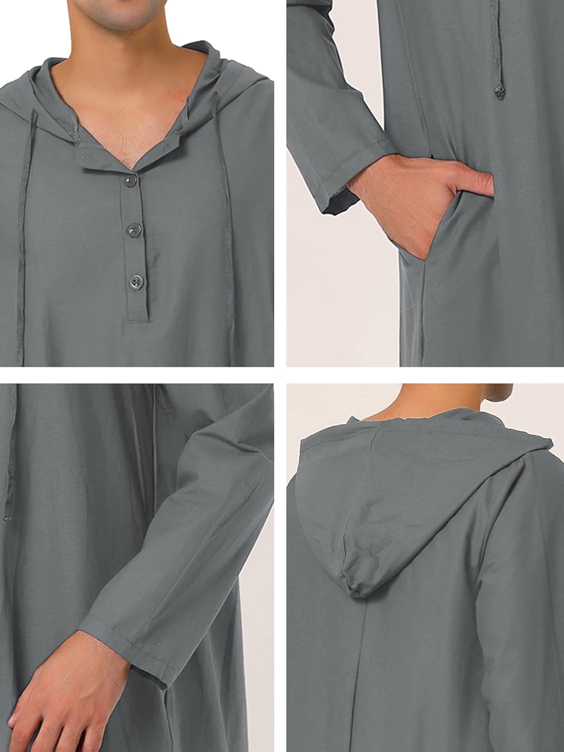 Lars Amadeus Men's Nightshirt Long Sleep Shirt Hooded Loungewear Nightgown Pajamas - Image 5