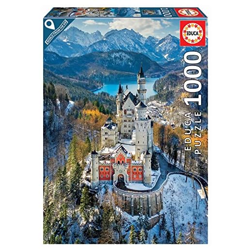 Educa - Castillo de Neuschwanstein, Viaja a Alemania con este puzzle de 1000 piezas, Medida aproximada: 48 x 68 cm, Incluye Fix Puzzle para colgarlo una vez finalizado, A partir de 14 años (19261)