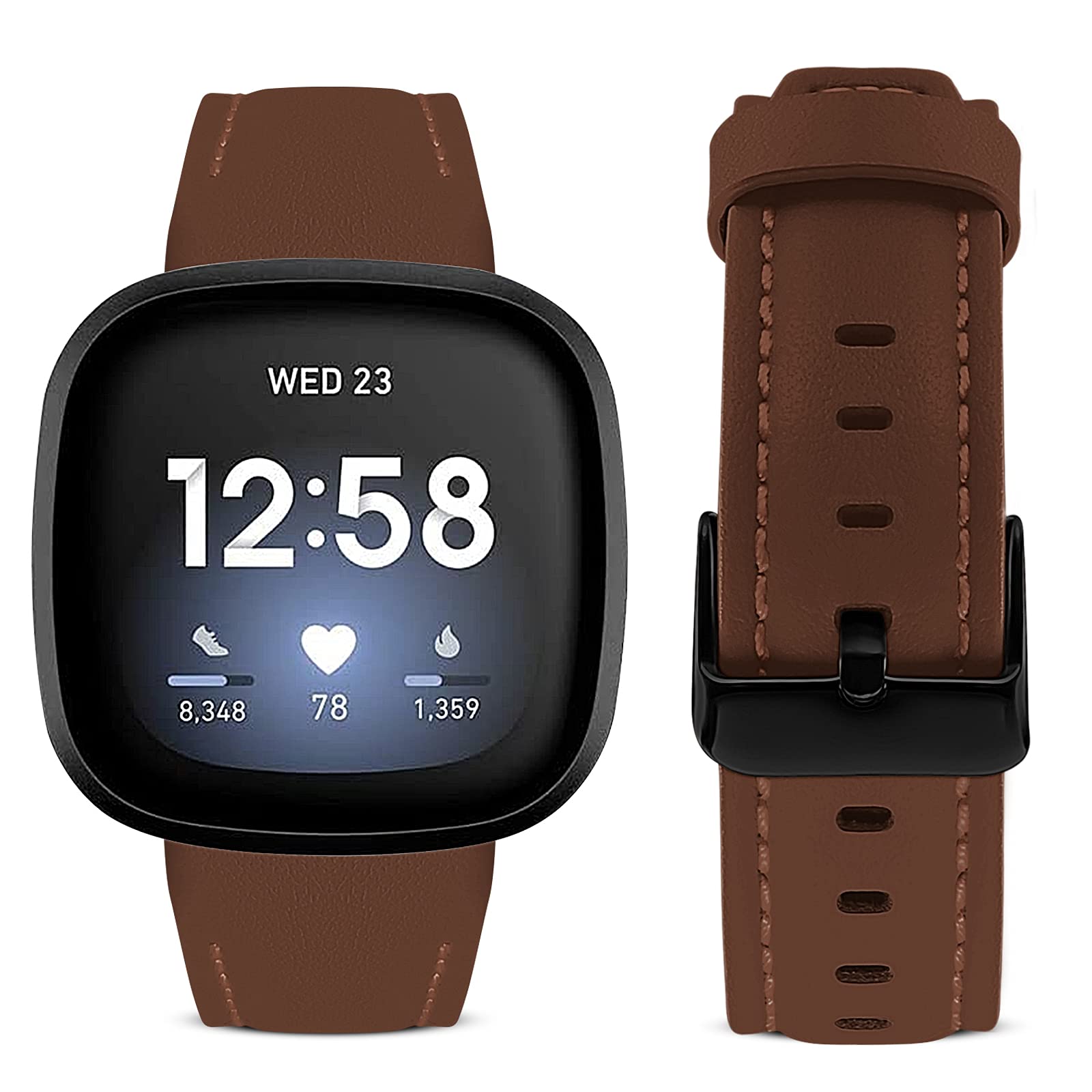 SKYLET Compatible with Fitbit Versa 3 Bands/Fitbit Sense Bands for Men Women, Soft Genuine Leather Replacement Straps for Sense/Versa 3 Bands Men Large Small