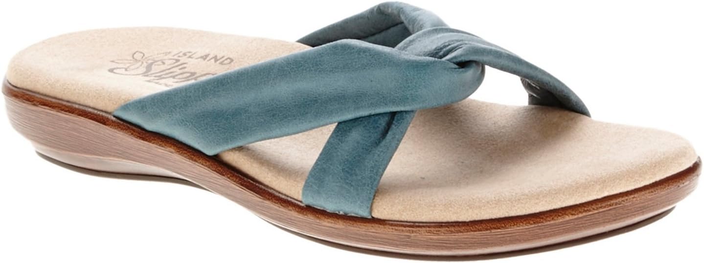 Island Slipper Women's Leather Slide Flat Sandal DTLANA - Made in Hawaii (DTLANA-AQUA-11)
