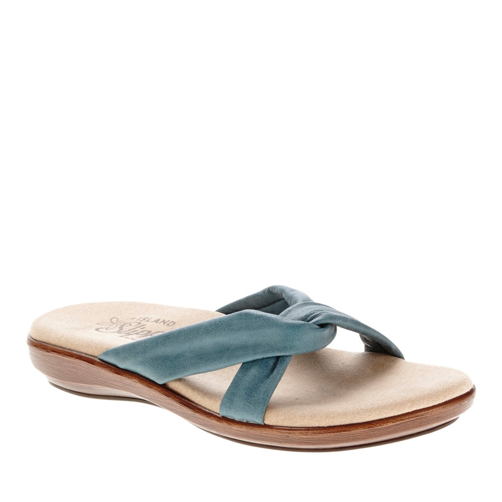 Island Slipper Women's Leather Slide Flat Sandal DTLANA - Made in Hawaii (DTLANA-AQUA-11)