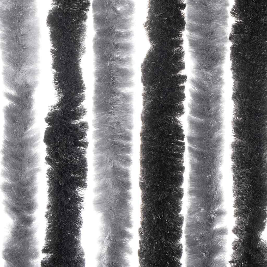 Rideau anti-mouches en chenille chenille gris et noir 56 x 200 cm - Rideau moustiquaire de porte en chenille polypropylène doux - Silencieux et sûr pour la maison, le camping-car ou la caravane
