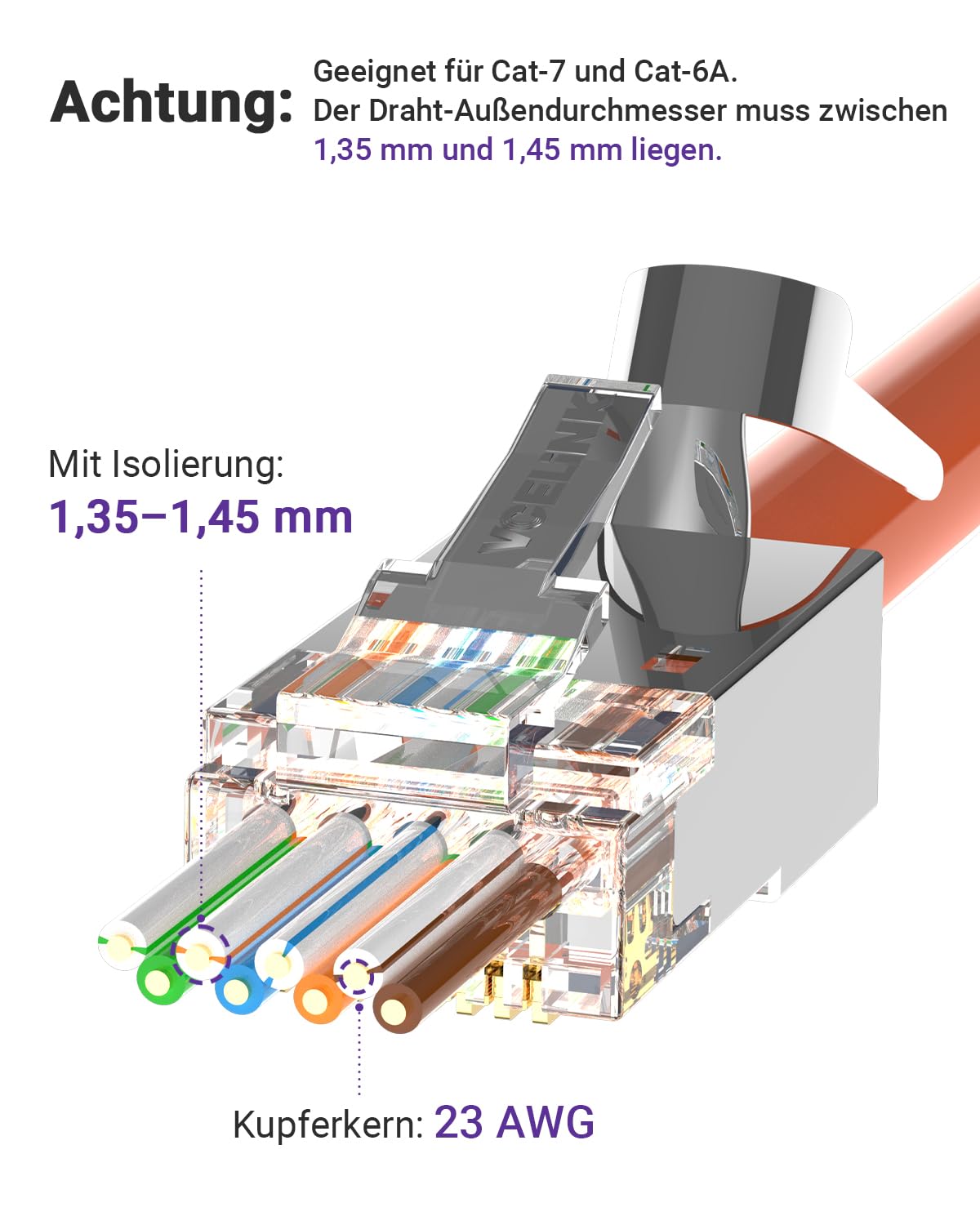 VCELINK Crimpzange RJ45 Presszange für RJ45 Stecker, Netzwerk Werkzeug mit 10 x Cat7 Cat6A Lan Stecker, vergoldet Pass Through Netzwerkstecker, GJ671BL