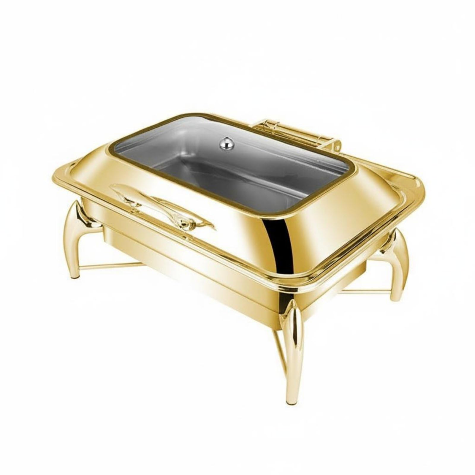Scaldavivande Buffet Scaldavivande Buffet Scaldavivande Riscaldatore Chafing Dish in Acciaio Inox con Finitura Dorata per Mantenere i Piatti, 9L, Rettangolare, Con Supporto