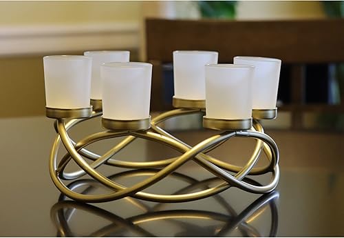 Miniatura 4 de Seraphic Decoración de mesa redonda de hierro, decoración de centro de mesa, portavelas para bodas, patio, cocina, comedor y mesas de café,