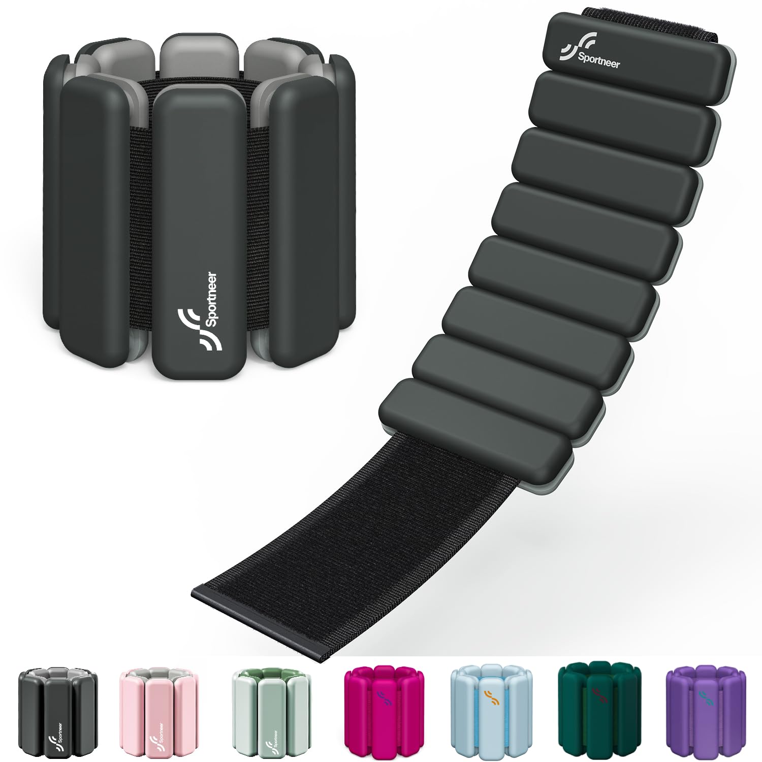 Sportneer Wrist &amp; Ankle Weights for Women Men - 1 Pair (1 lb/2 lb Each) | Adjustable Weighted Bracelet Silicone Bangles for Yoga, Dance, Pilates, Cardio, Aerobics, Gym, Pool Exercises and Jogging (Polar Night Black,1 LB x 2)