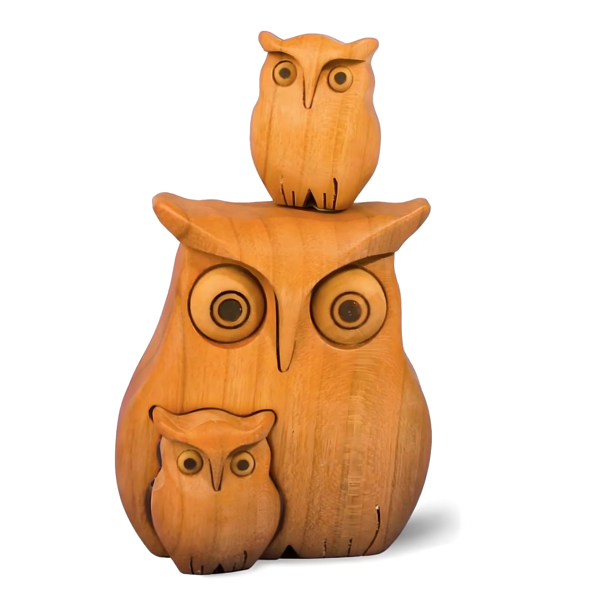 Dolfi Wooden Owl with Two Small Owls 10 cm | Natural Wood in Val Gardena | Nativity Figure