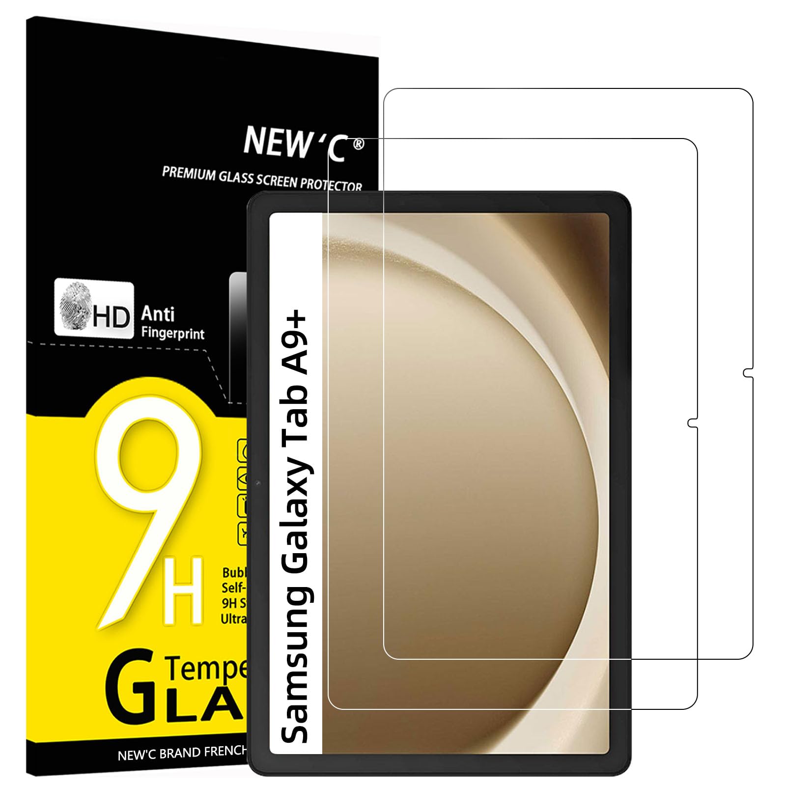 NEW'C 2 Pack Designed for Samsung Galaxy Tab A9+/A9 Plus Screen Protector (11 Inches), Tempered Glass, Ultra-Resistant Tempered GlassClimatePartner certified