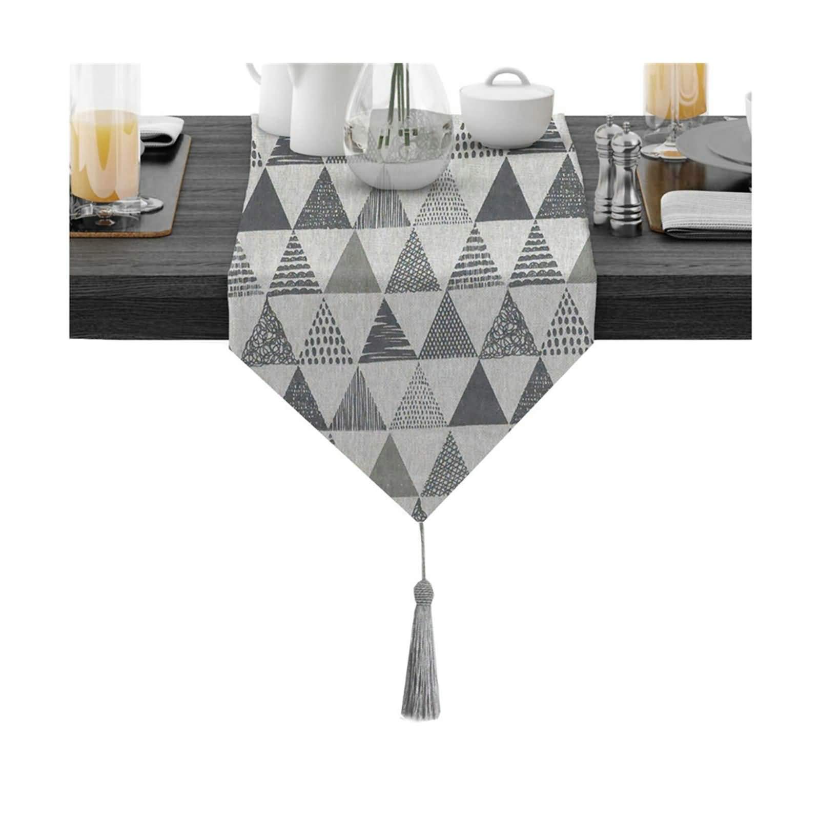 Aeici Camino de mesa de algodón para boda, patrón triángulo de cocina, comedor, camino de mesa de 30,5 x 137,8 cm, camino de mesa para fiestas de niños, gris