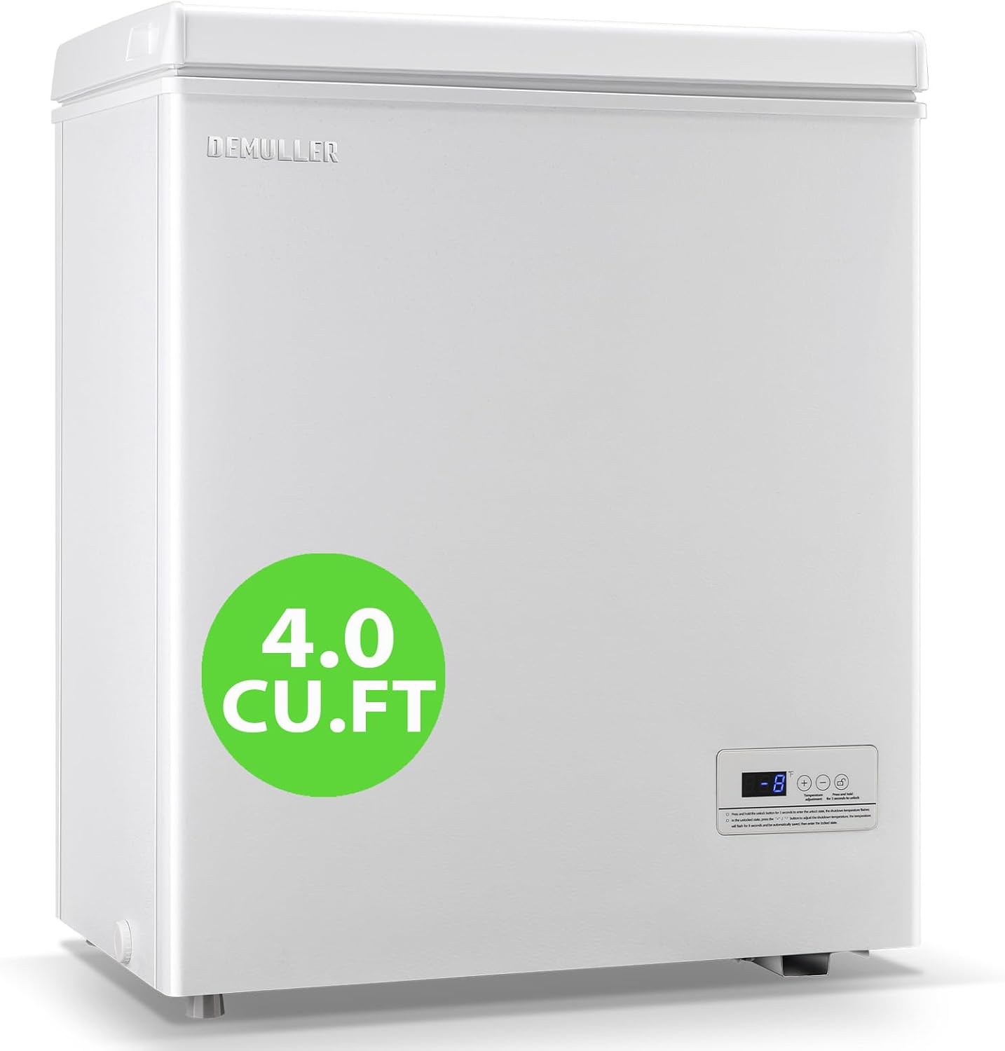 4.0 CU.FT Compact Chest Freezer with Two Baskets Mini Deep Freezers with Electronic Panel White