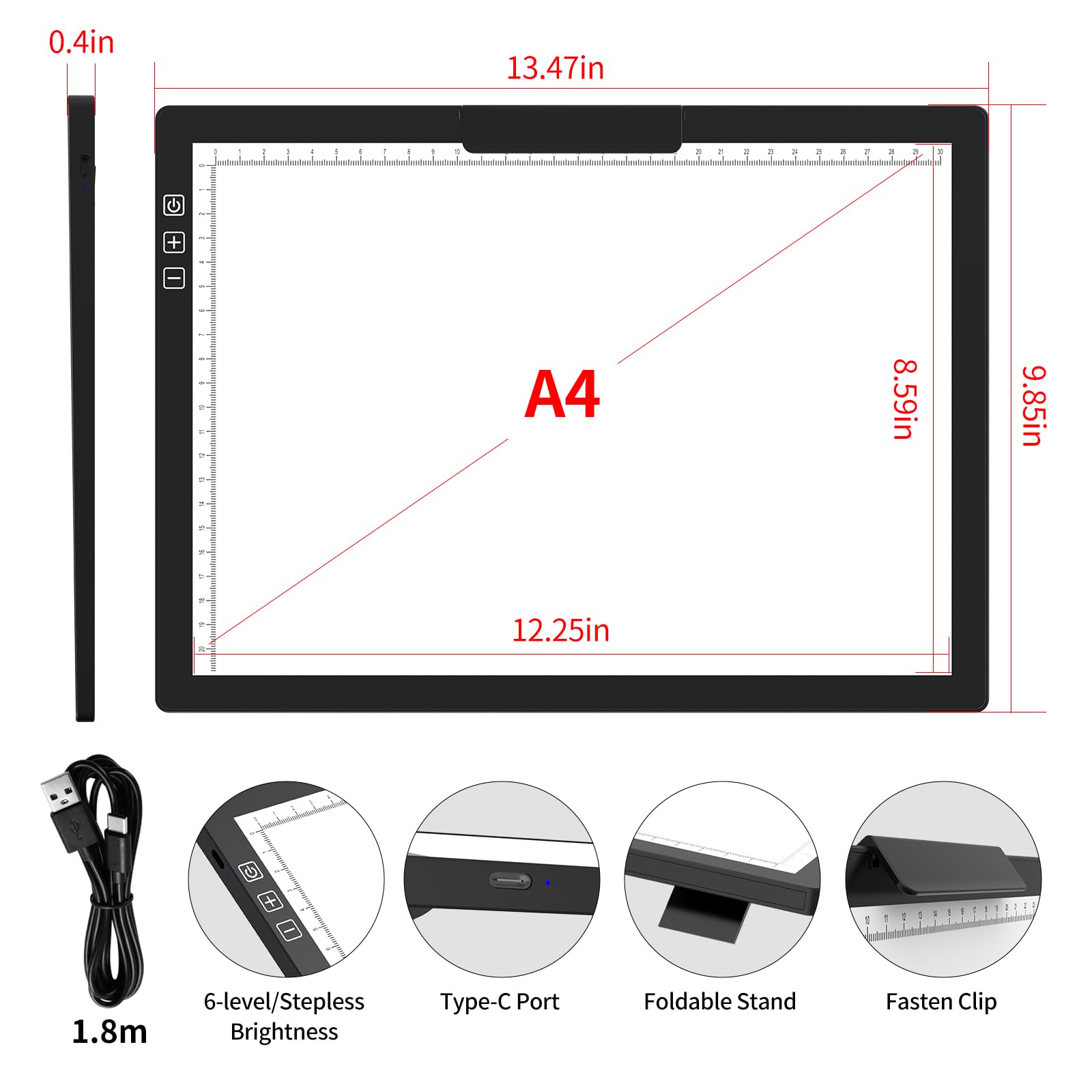 Light Pad Diamant Peinture Décalcomanie Tablette Lumineuse A4 JSKLAMP Rechargeable – 3 Couleurs De Lumière, Luminosité Réglable, Pour Dessin, Diamant Peinture Table Lumineuse