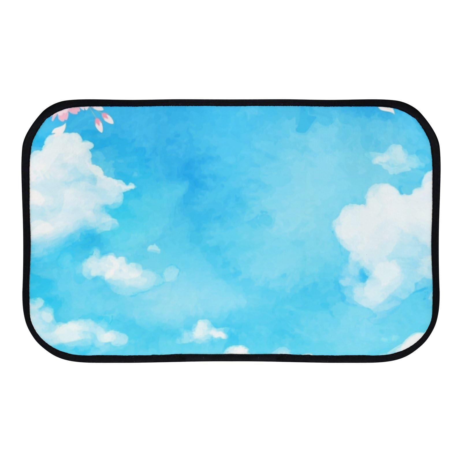 Nuansexi Bathroom Rugs Blue Sky Cherry Blossoms Watercolor Style Floor Mats Non Slip Bathmat Doormat Tub Mat Coral Velvet Absorbent Entrance Carpet Mats Machine Washable Bedroom Decor