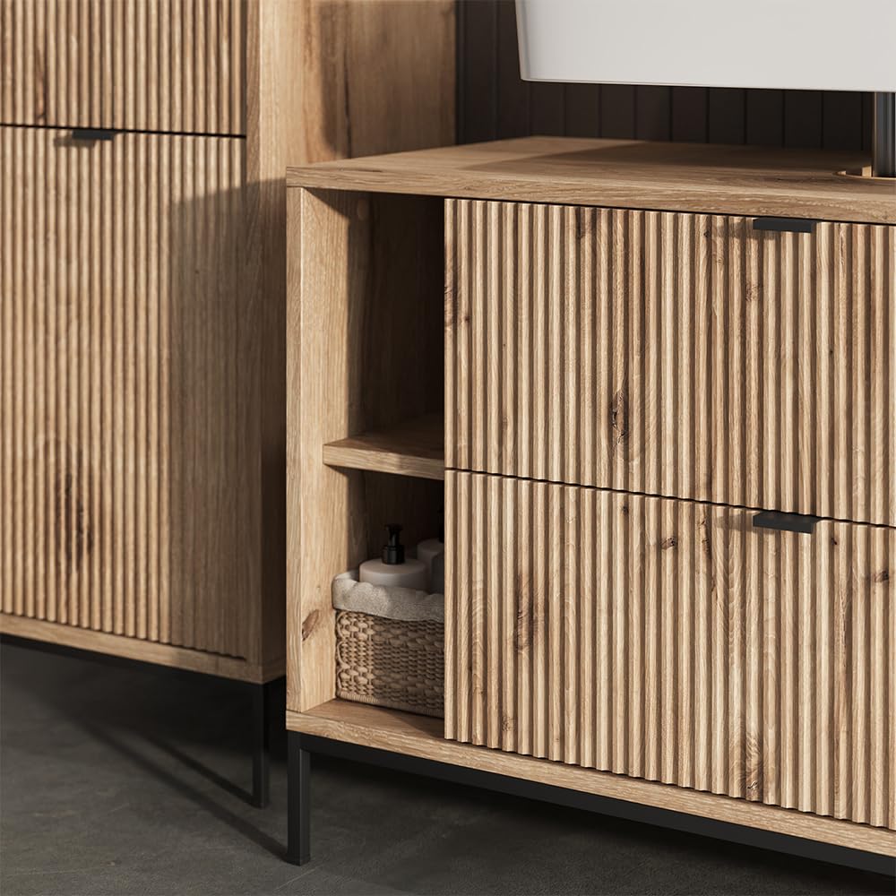 Vicco Mueble bajo Lavabo Eliza, Roble Vikingo, 100 x 63 cm | Con 2 cajones extraíbles, para instalación bajo el lavabo y compatible con la serie Eliza