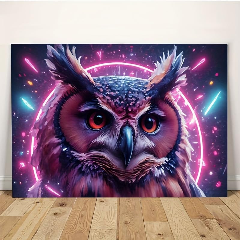 Miniatura 3 de Canvas Wall Art Painting Retro Synthwave Owl Layered Composition Waterproof Abstract Decor for Kitchen Studio Apartment Gym 24"x36"