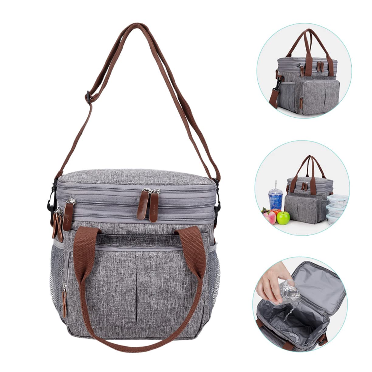 MAGICLULU Große Isolierte Lunchtasche Wasserdichte Tasche für Outdoor Tragbare Bento-tasche Netztaschen für Snacks und Utensilien