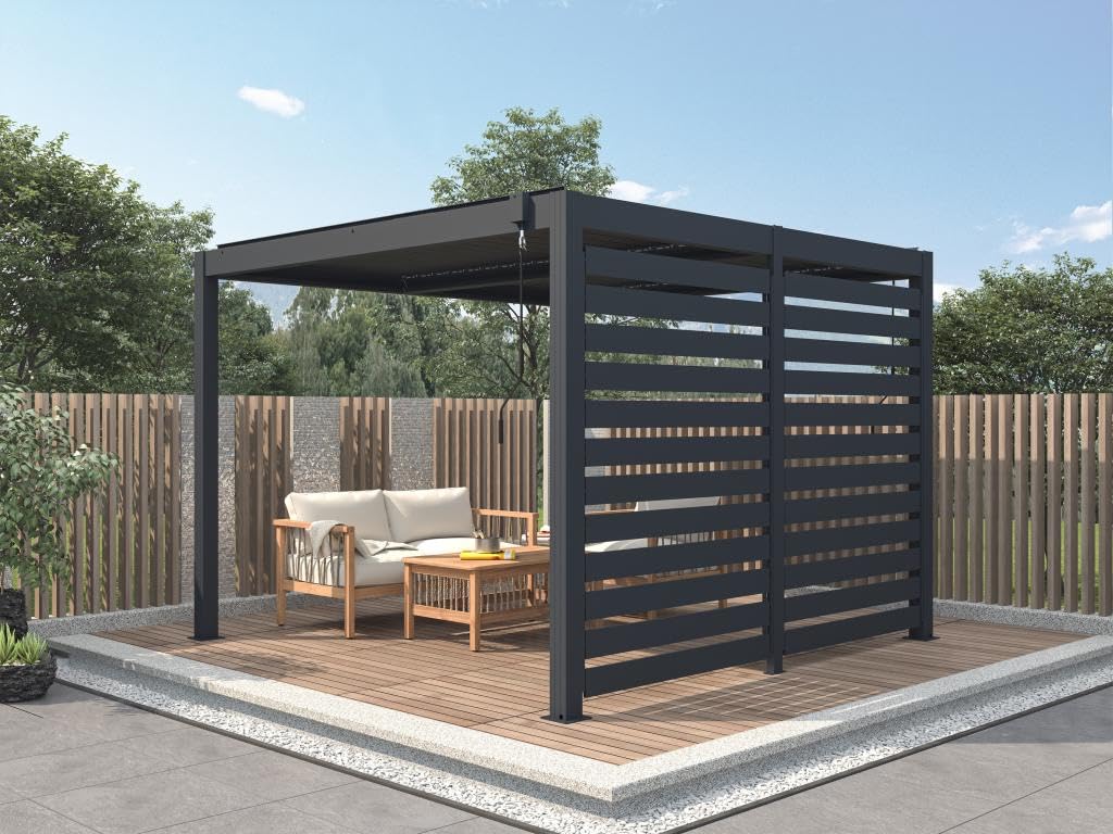 Vente-unique - Claustra Brise Soleil orientable en Aluminium pour pergola bioclimatique Anthracite - L2,78 x H2,2 m - BOLSENA