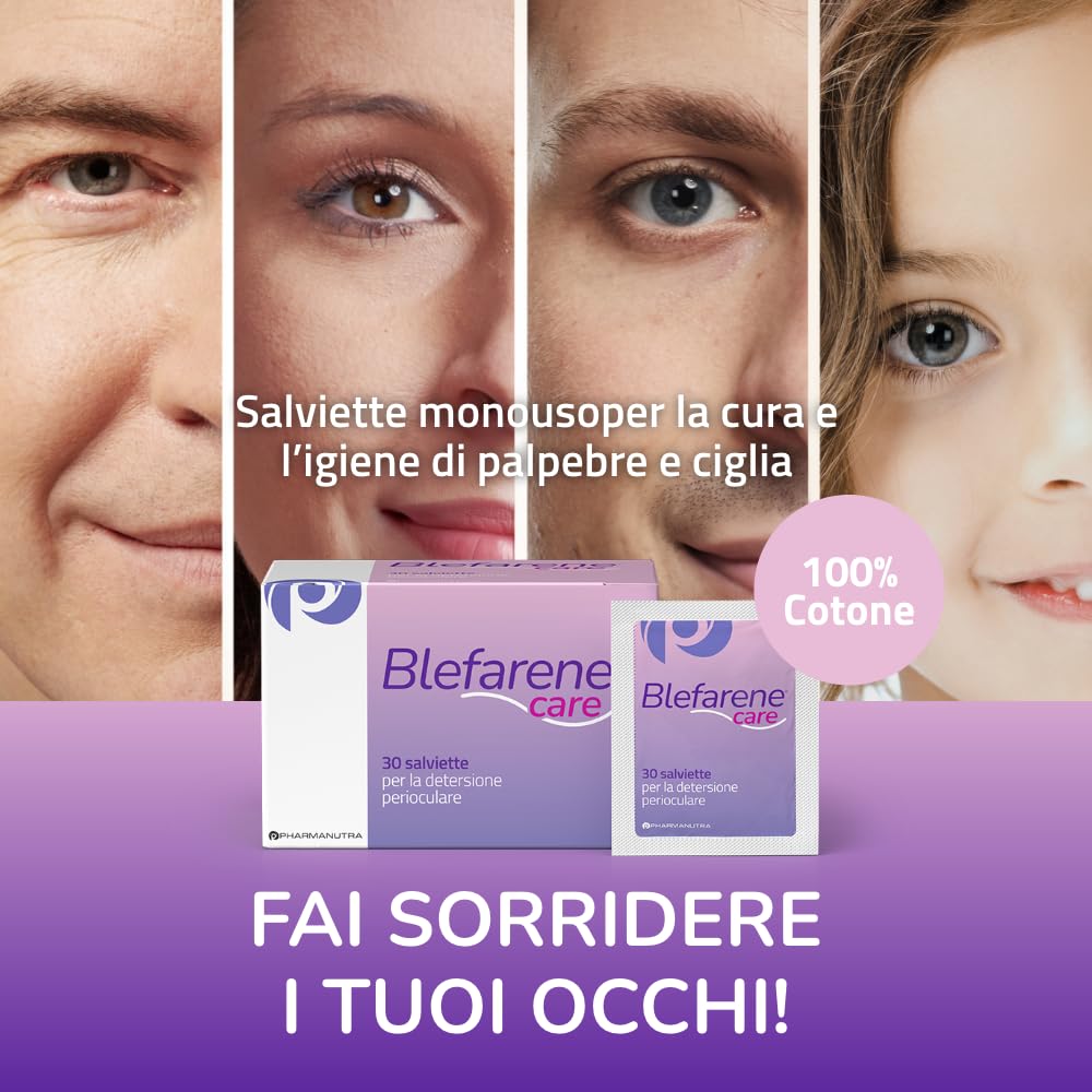 Pharmanutra Blefarene CARE Salviette monouso in cotone per igiene occhi e ciglia con camomilla 20 unità