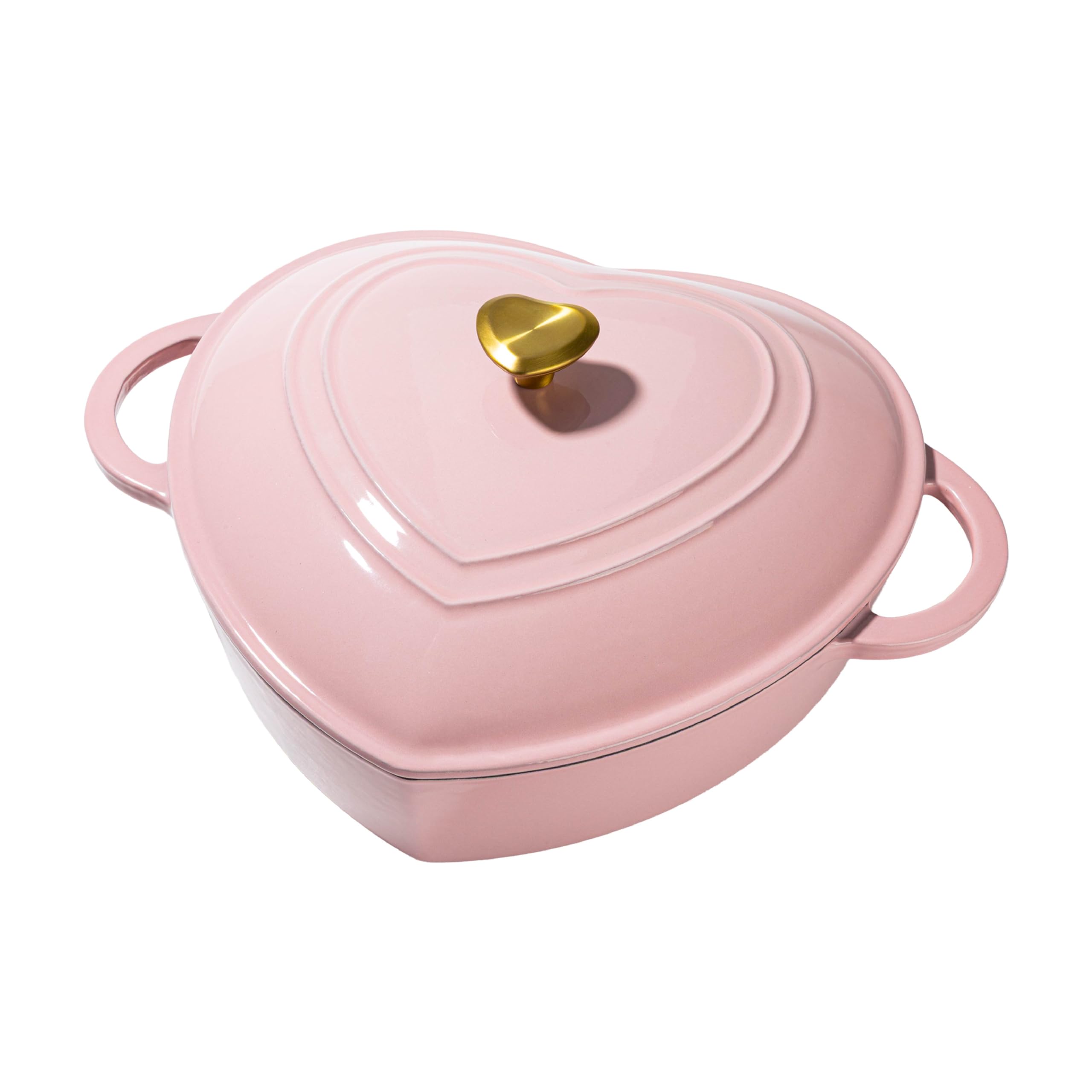 Paris Hilton Enameled Cast Iron Braiser, Heart-Shaped Skillet with Lid, Superior Heat Retention Casserole, Stovetop and Oven-to-Table, 3.5-Quart, Pink