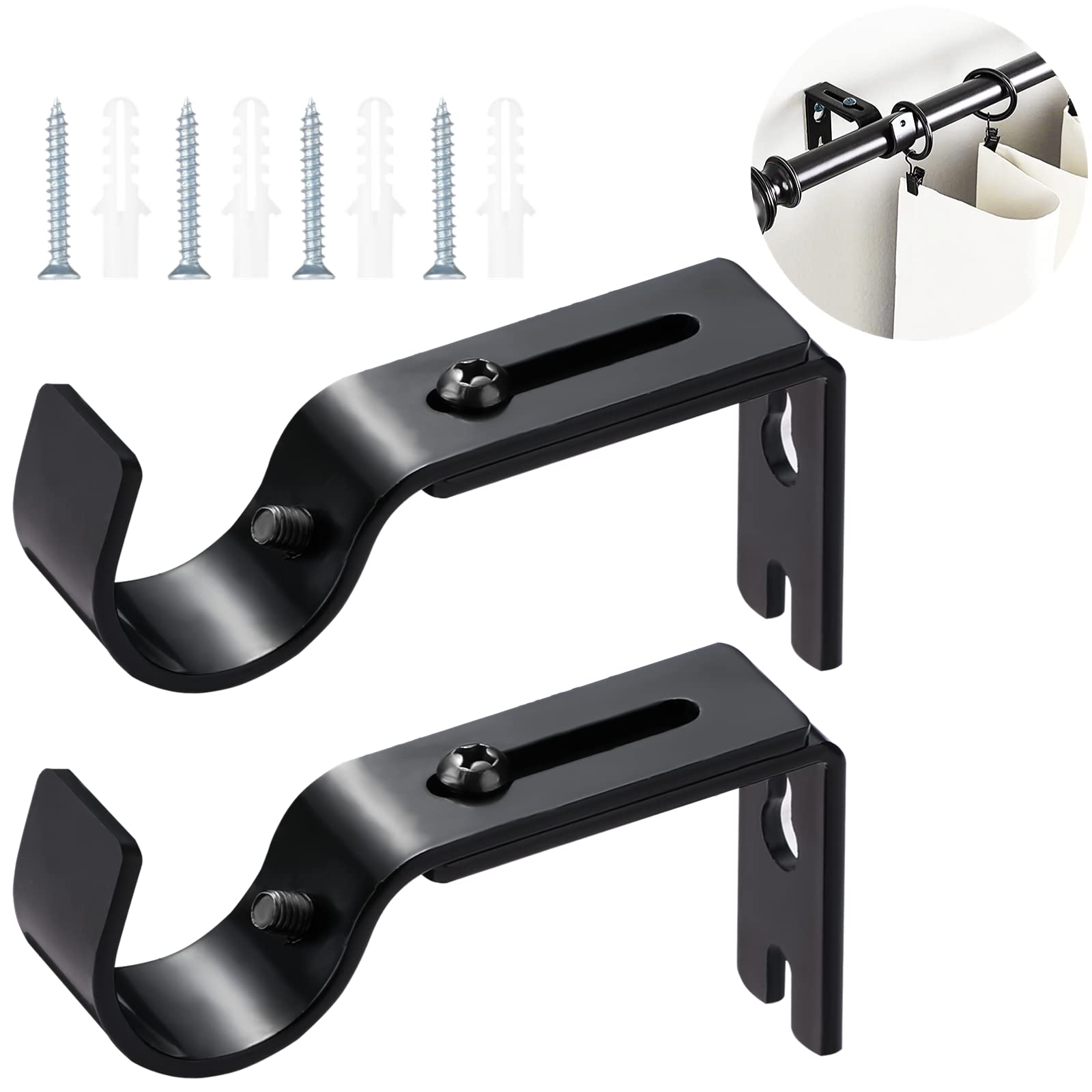 Adjustable Curtain Rod Brackets, Heavy Duty Rod Holders for Up to 1 inch Drapery Rod, Set of 2 Curtain Rod Support Hangers with Screws Anchors (2 Pack, 3.5-4.5