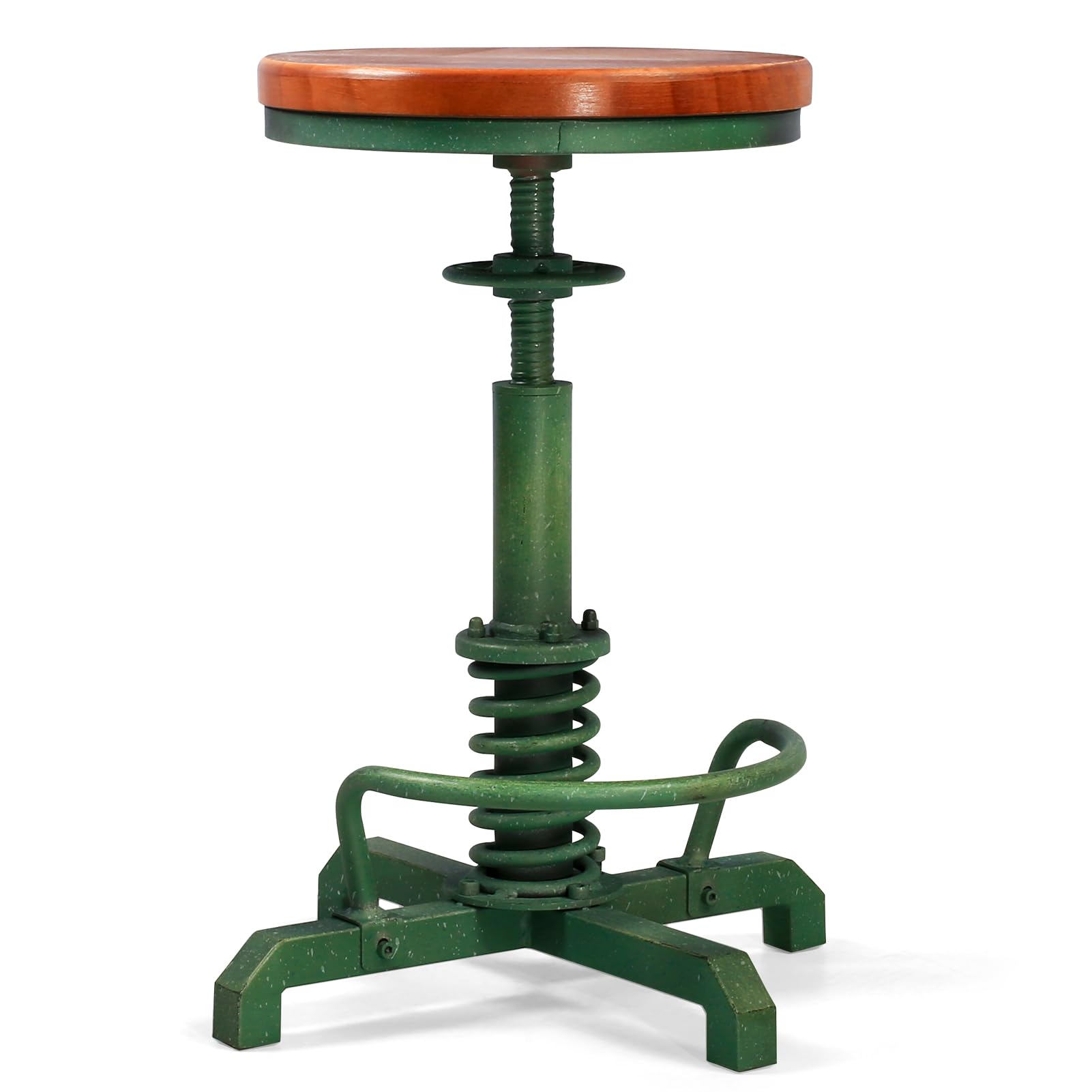 Farmhouse Bar Stool Industrial Short Counter Stool 20.4-24.4inch for Kitchen Dining Room Vintage Working Chairs Height Adjustable Shop Stools with Swivel Wooden Seat