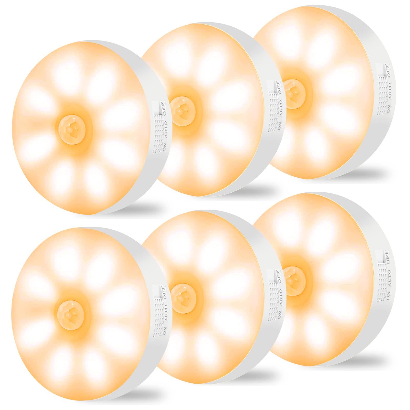 Motion Sensor Lights Indoor Rechargeable Wireless Wall Light LED Stair Night Lights Lamps with Auto/On/Off for Stairs Living Room Bathroom Corridors Closet Kitchen Under Cabinets (6000K, 6 Pack )