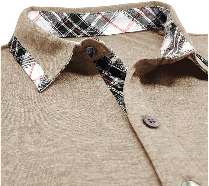 Mens Long Sleeve Polo Shirts Casual Button Moisture Cotton Tees Stylish Tops Golf Shirts with Pocket - Image 5