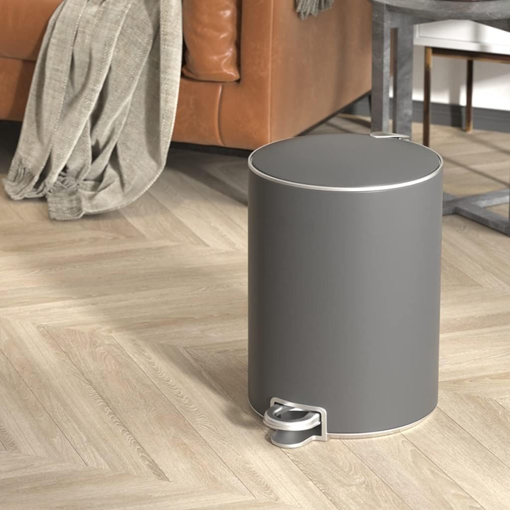 Papelera Bote de basura con pedal de 3.17 galones con tapa Bote de basura redondo creativo de acero inoxidable Sala de estar Dormitorio Oficina Hogar Contenedor de basura con escalón Basurero Cocina