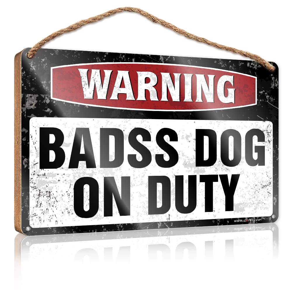 Dtha One Color Funky Home Decor Warning Badass Dog On Duty Wooden Sign Hippie Decor Home Sign For Front Porch(23X35cm)