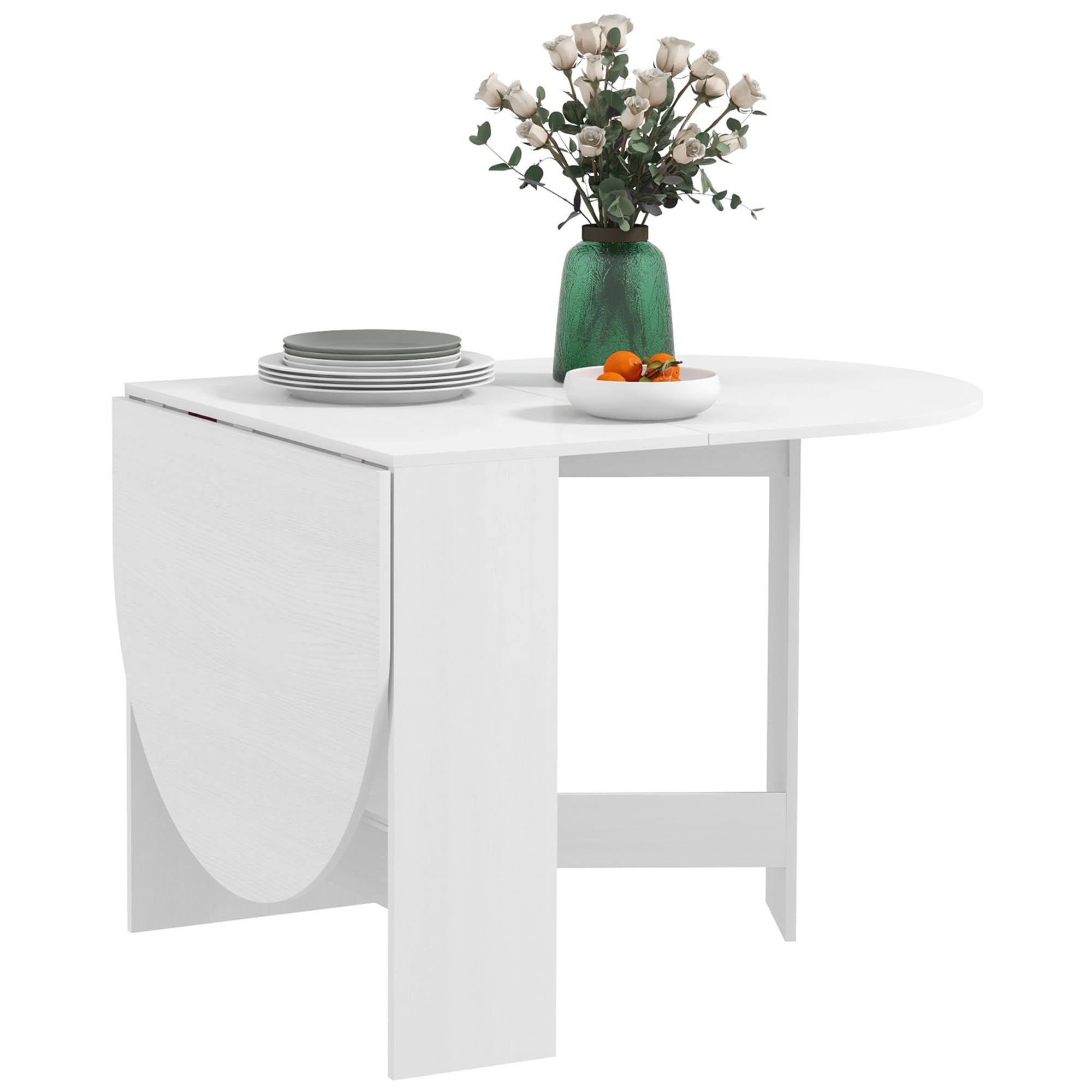 HOMCOM Tavolo da Pranzo Pieghevole, 163x80 cm Scrivania Richiudibile Salvaspazio con 2 Ribalte Ovale per 6 Persone, Tavolo Cucina a Ribalta, Ideale per Soggiorno, Casa, Ufficio, Bianco