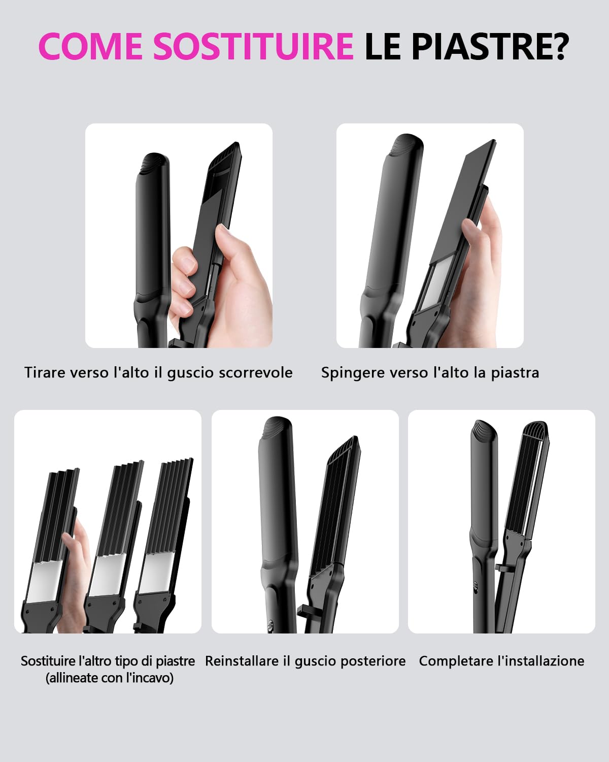 4 Piastra Lisciante Crimpare con Ceramica,Riscaldamento Rapido Ferro Arricciacapelli per Onde Ionica Ceramica Piastra Arricciacapelli Hair Straightener Fast Heating for All Hair Types