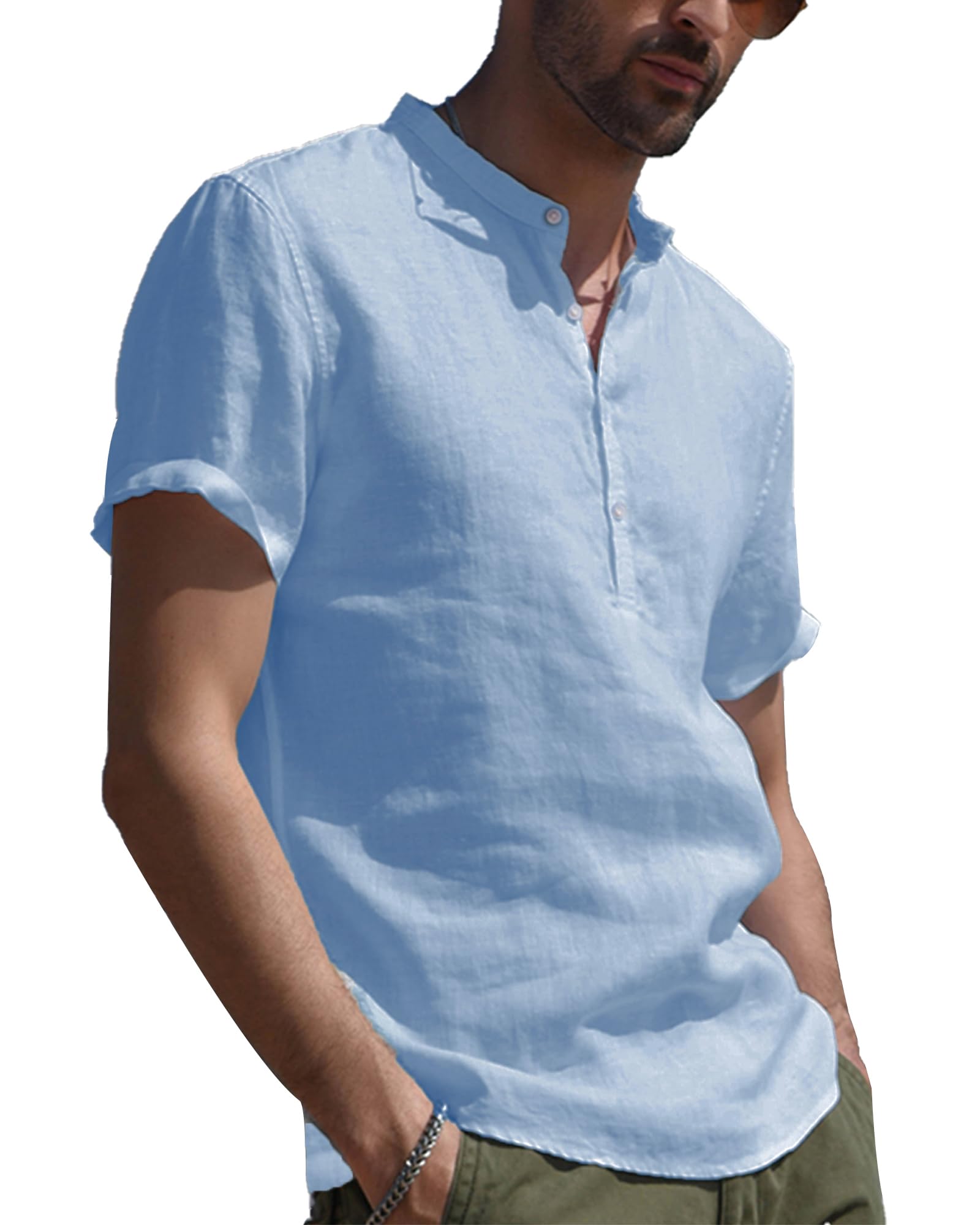 YAOBAOLE Hemd Herren Sommer Kurzarm Hemden Männer Henley Freizeithemd Casual Leicht Shirts