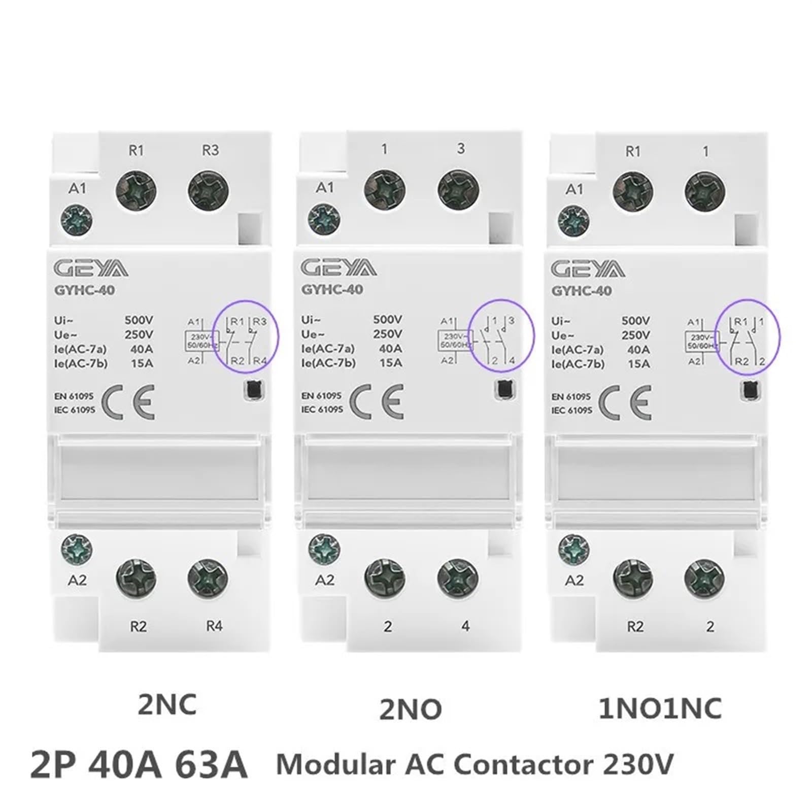 Stycznik modułowy 2P 40A 63A 2NO lub 2NC lub 1NO1NC, montaż na szynie DIN AC220V 230V automatyczny (2P 40A 1NO1NC 220V)