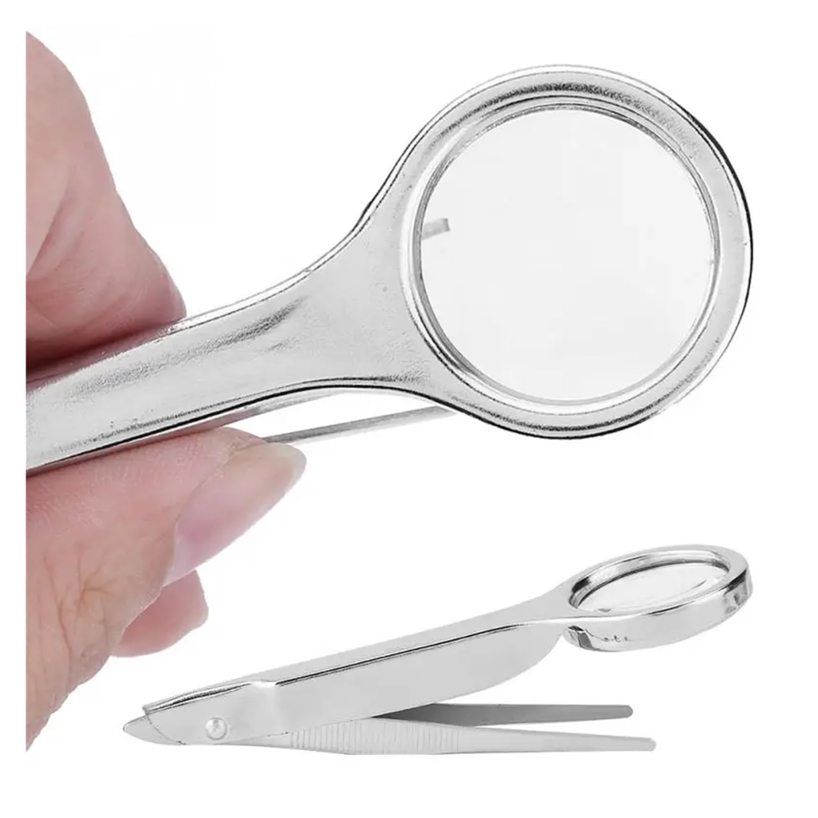 Pinzetta Multifunzione Portatile in Acciaio Inossidabile con Lente d'Ingrandimento 10X