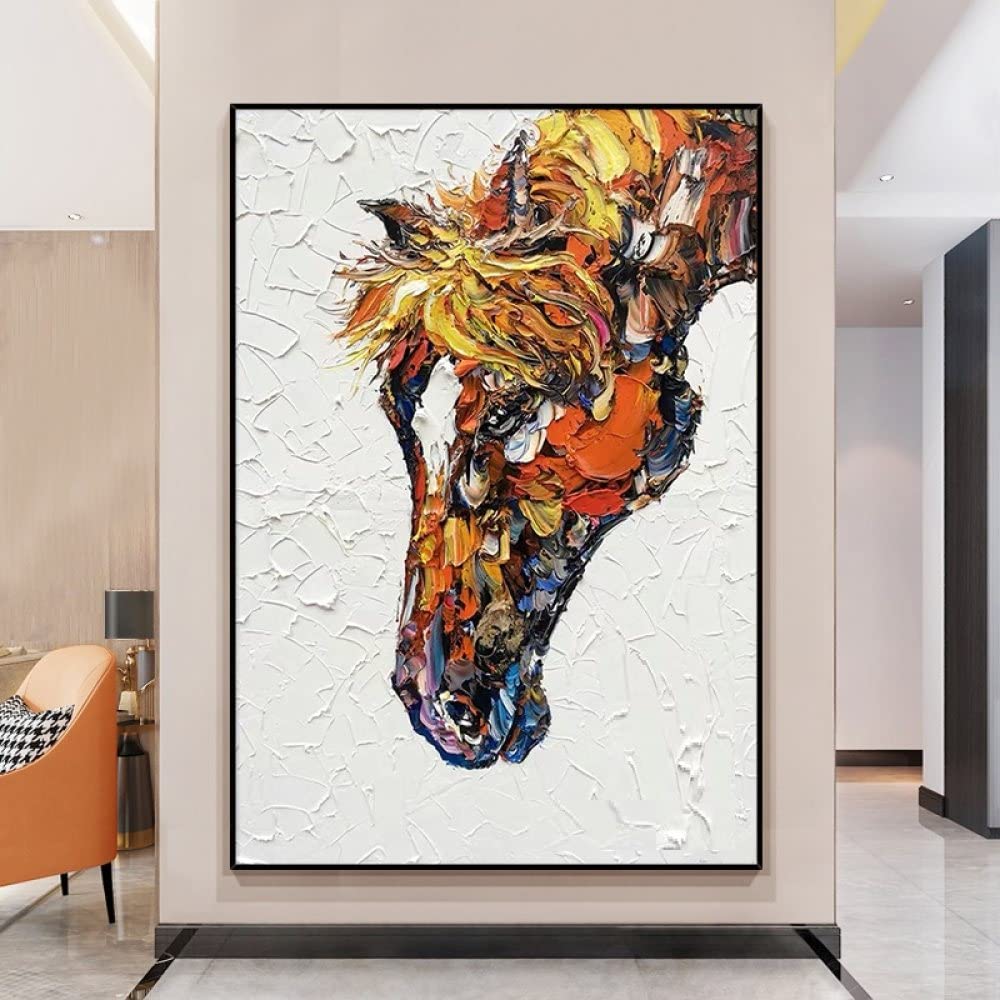 Ręcznie malowany obraz olejny 3D abstrakcyjny obraz - konie zwierzęce wspaniały kolor tekstura obraz dom biuro dekoracja obraz sztuka restauracja studio, jak pokazano, 27 x 39 cali (70 x 100 cm)