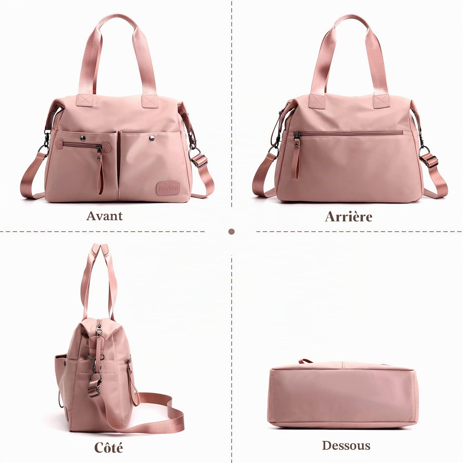 CORIOS Sacs Portés Épaule Nylon Bandoulière Sac Imperméable Messager Grande Capacité Cabas Rose pour Achat Travail Fête Voyage