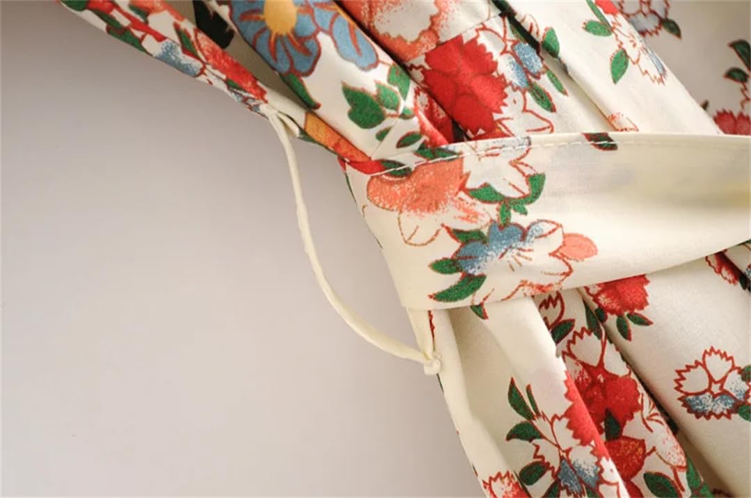 Disimlarl Fajas con estampado floral para mujer, estilo bohemio, con cuello en V, mangas murciélago, maxi bata