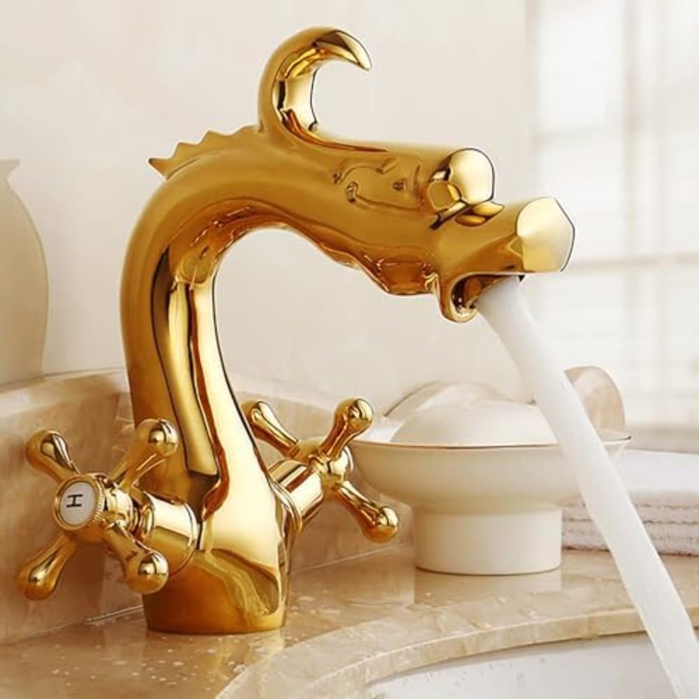 Bathroom Basin Mixer Tap, Dragon-Shaped Hot and Cold Faucet with Water-Saving Aerator Precise Temperature Control, for Kitchen